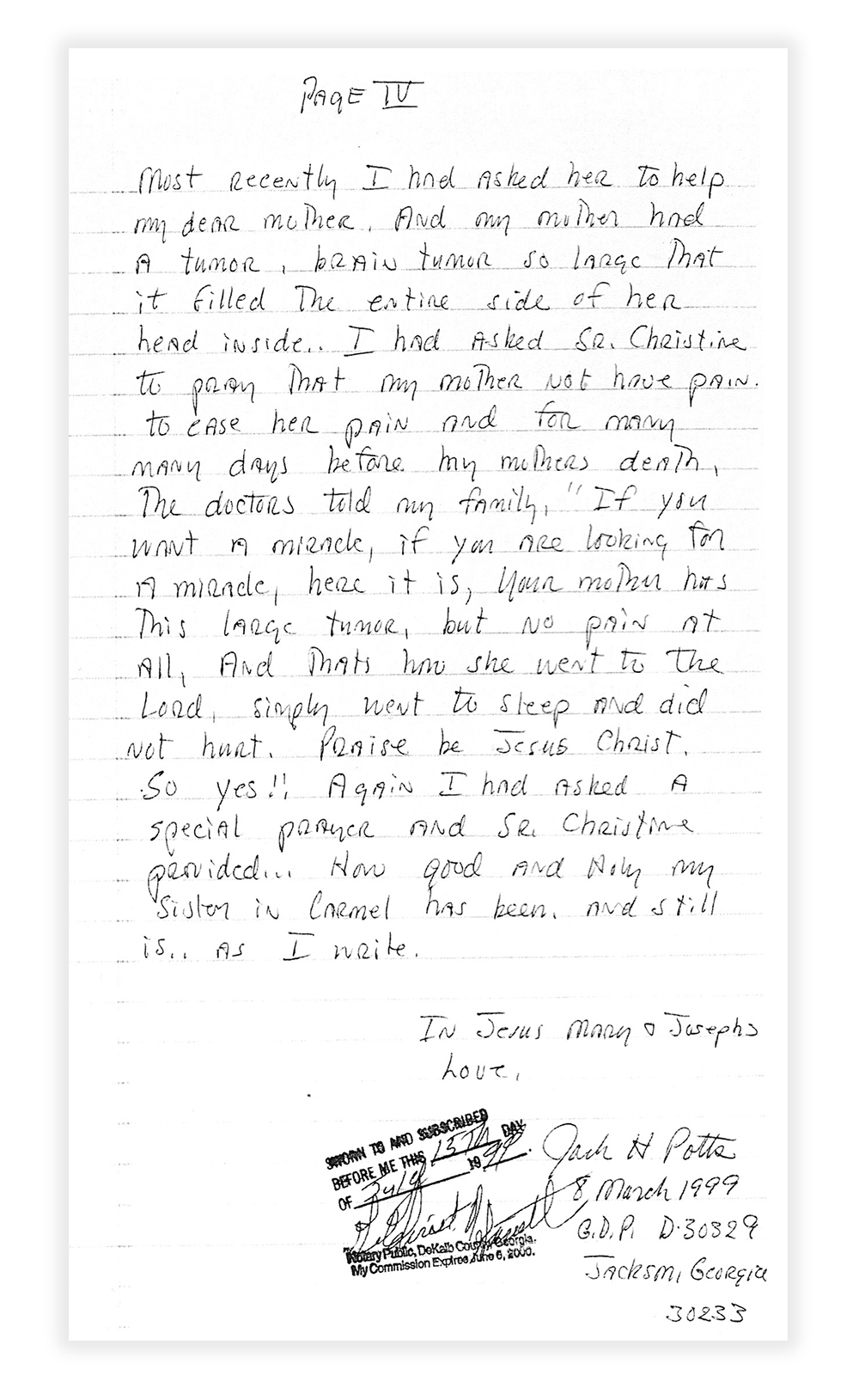 frances nevins miracle jack potts letter